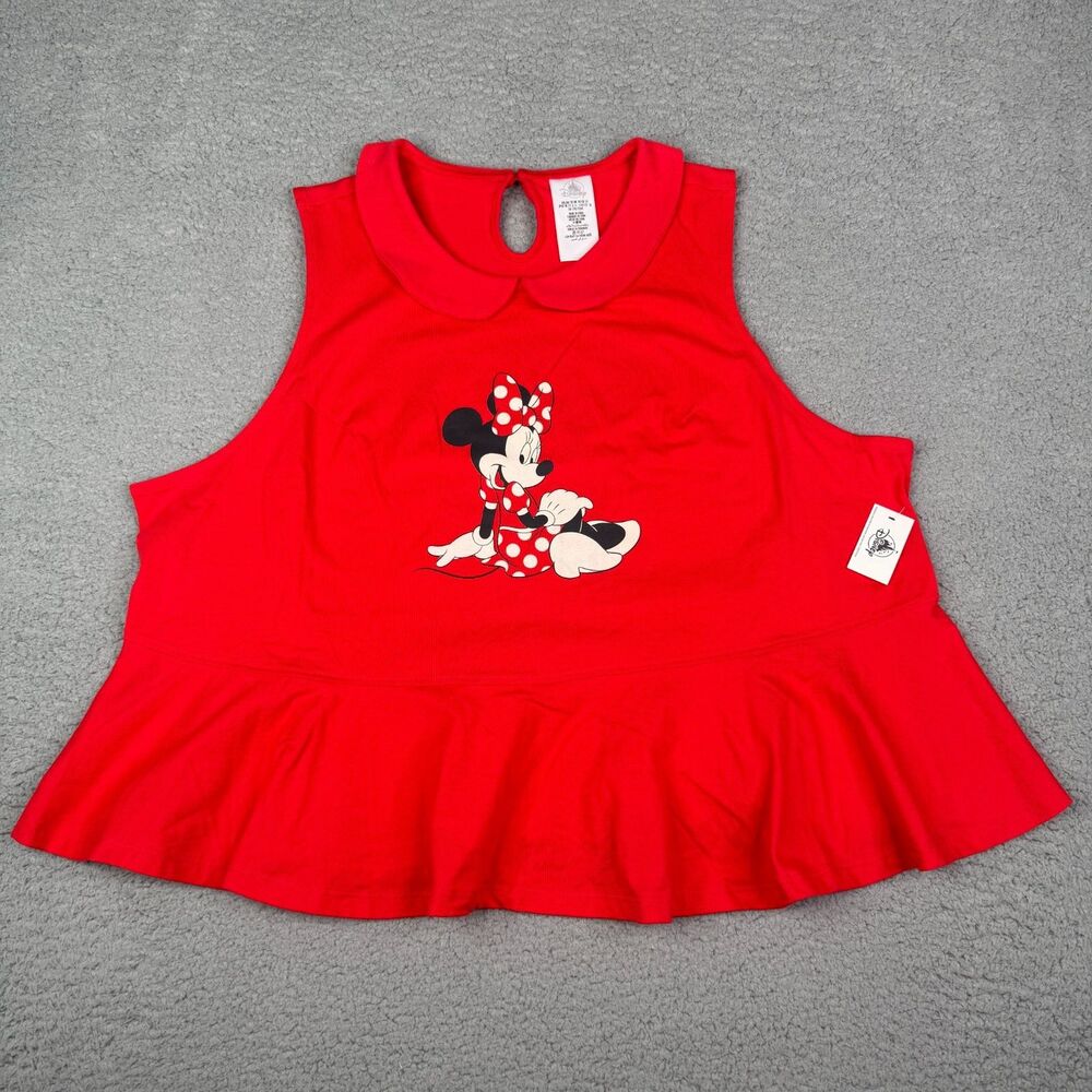 Disney Minnie Mouse Top Womens 1X Red Sleeveless Peplum Peter Pan Collar NWT